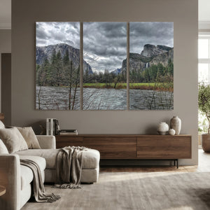 Yosemite Valley River Wall Art Canvas Print, Granite Cliffs