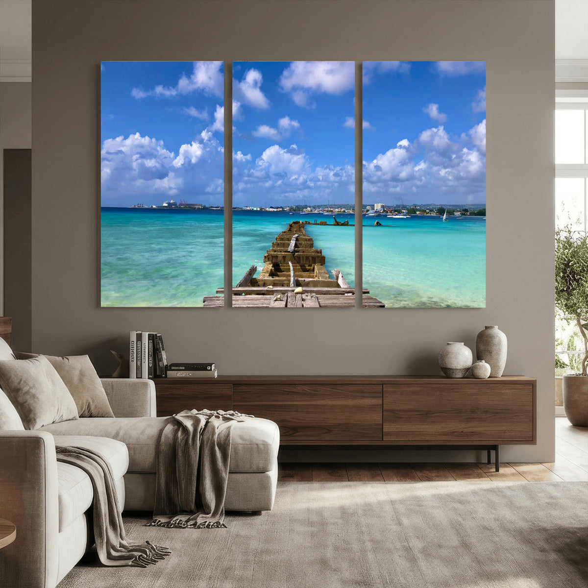Caribbean Ocean Pier Seascape Wall Art Canvas Print,