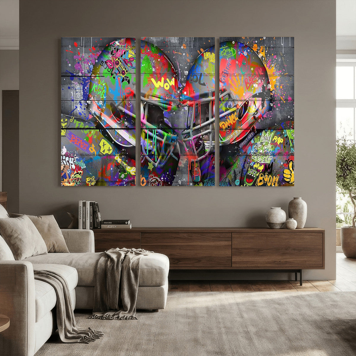 Graffiti Football Helmets Wall Art Canvas Print, Urban