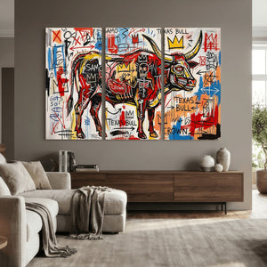 Texas Bull Wall Art Canvas Print, Abstract Graffiti Bull