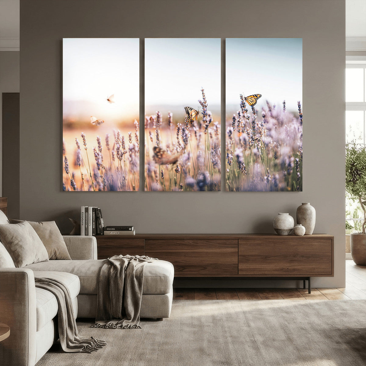 Lavender Field Wall Art Canvas Print, Butterfly Floral