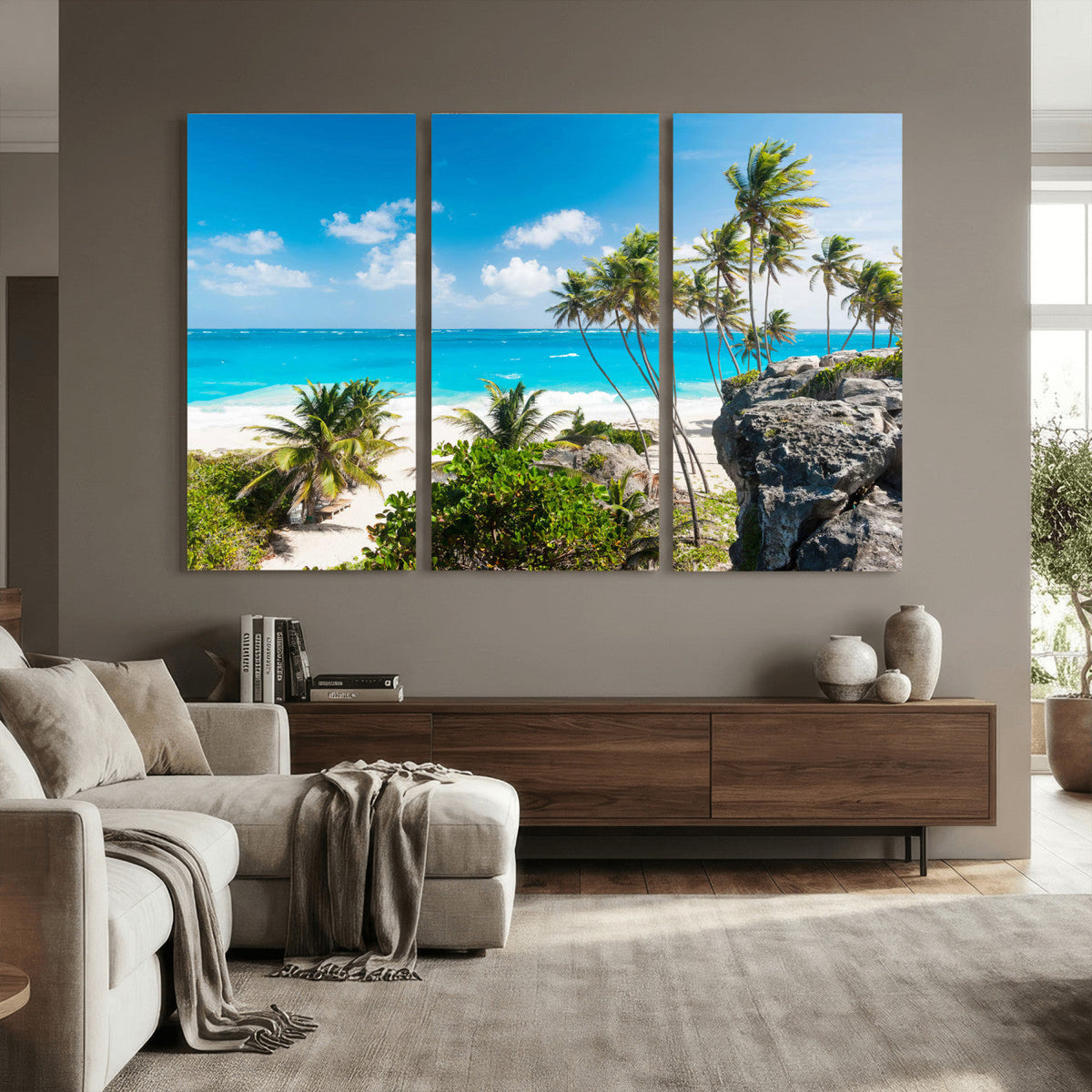 Tropical Beach Wall Art Canvas Print, Palm Tree Ocean