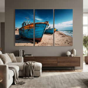 Coastal Fishing Boats Wall Art Canvas Print, Sunset Beach