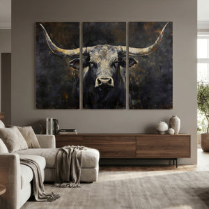 Rustic Longhorn Bull Wall Art Canvas Print – Vintage Western