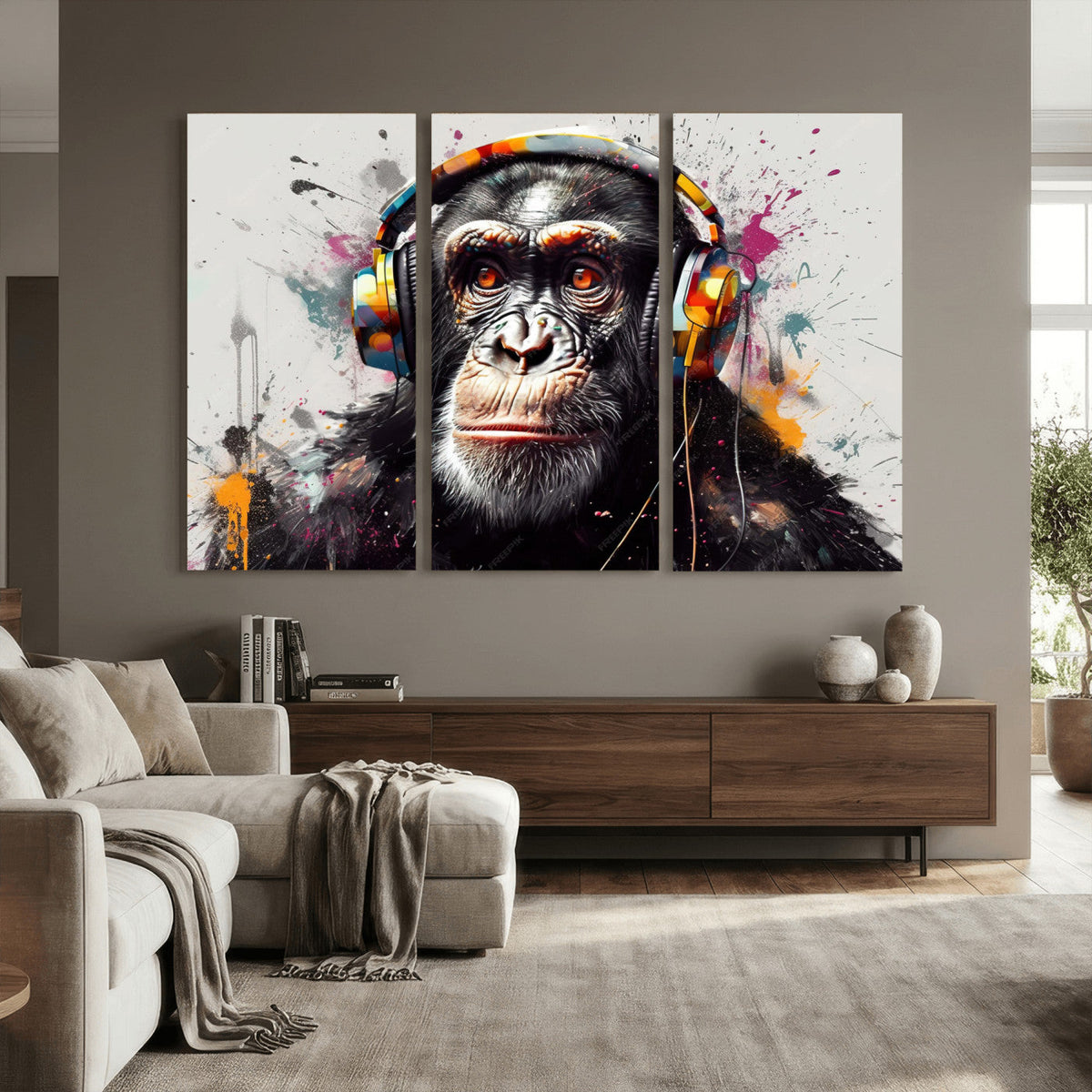 Dj Monkey Wall Art Canvas Print – Colorful Pop Art Banksy