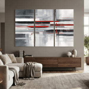 Gray Red Abstract Wall Art Canvas Print, Modern Abstract