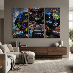 Graffiti American Football Player Street Art Wall Art Canvas