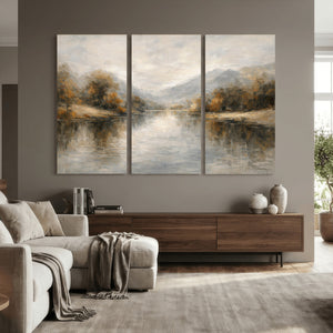 Neutral Abstract River Landscape Wall Art Canvas Print