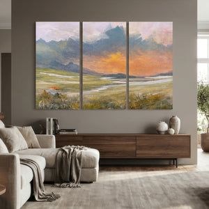 Mountain Sunset Wall Art Canvas Print Vintage Landscape