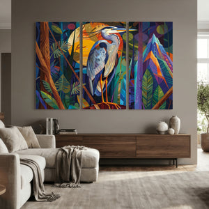 Colorful Heron Wall Art Canvas Print Tropical Bird Abstract