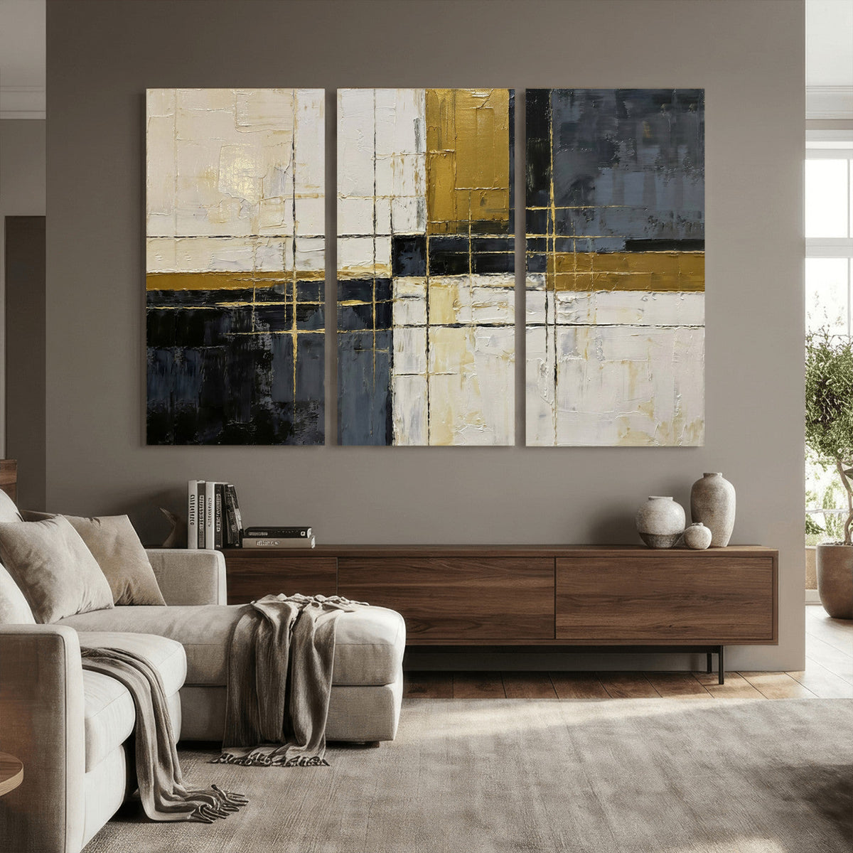 Abstract Gold and Black Wall Art Canvas Print – Modern