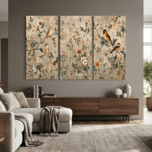 Vintage Birds and Flowers Wall Art Canvas Print, Botanical