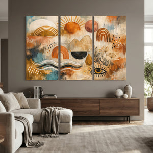 Geometric Boho Abstract Wall Art Canvas Print, Orange Blue