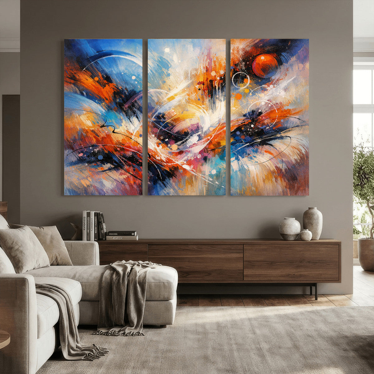 Lyrical Abstraction Wall Art Canvas Print, Orange Blue