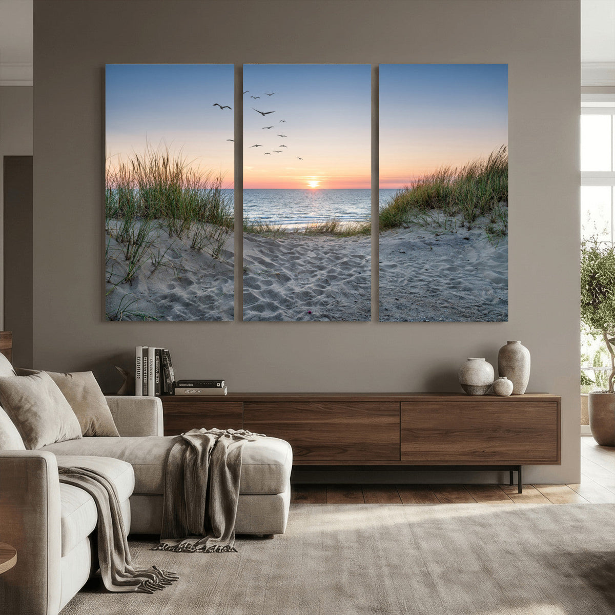 Sandy Dune Path Sunset Canvas Wall Art — Seagulls Beach