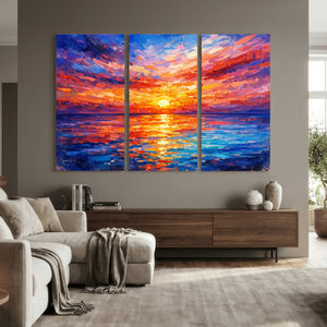 Colorful Knife Ocean Sunset Canvas — Orange Pink Teal