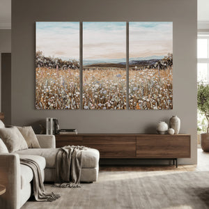 Neutral Wildflower Field Canvas Wall Art — Beige Earth Tone