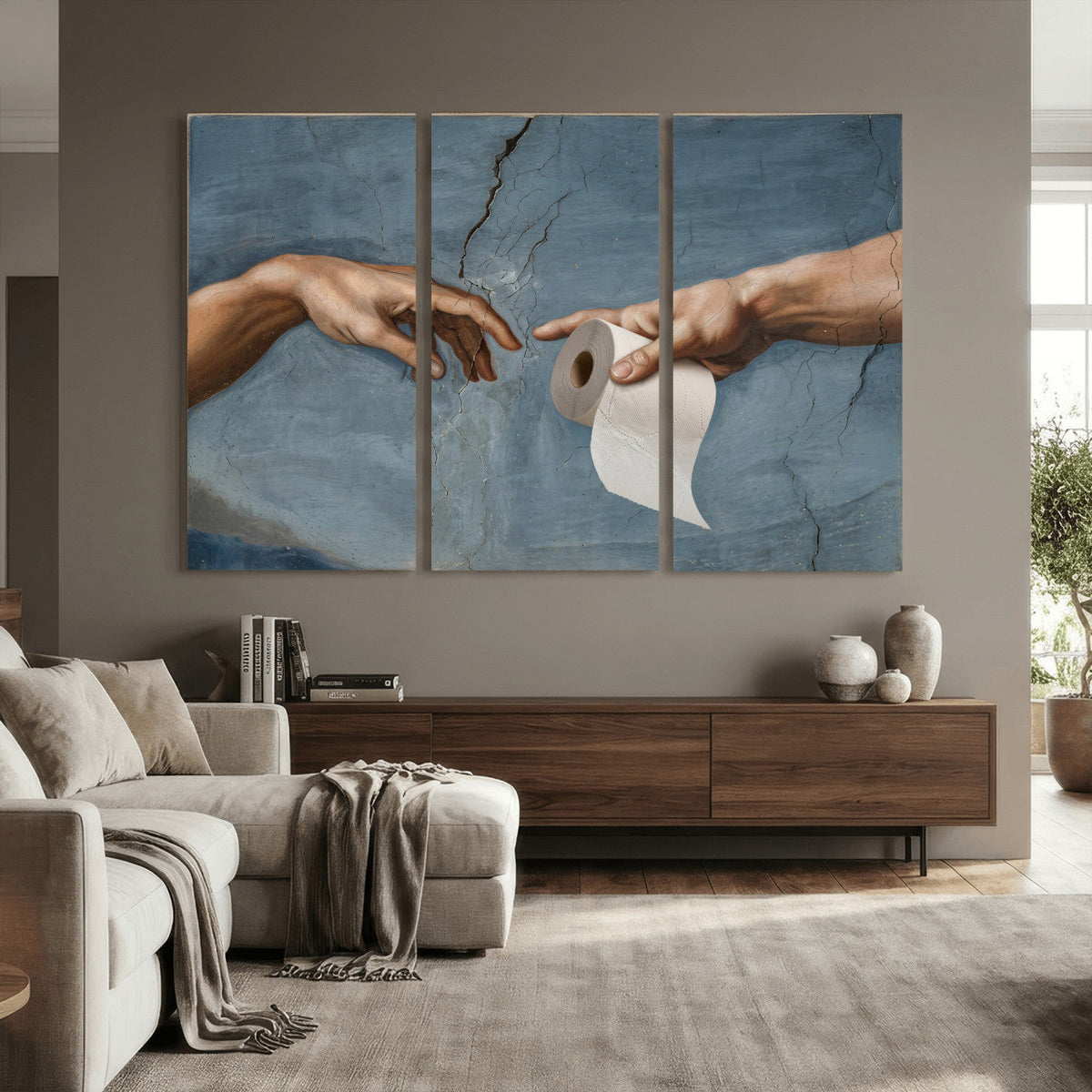 Funny Bathroom Canvas Wall Art, Michelangelo Creation of