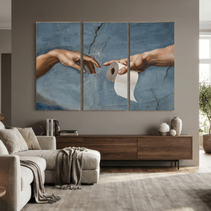 Funny Bathroom Canvas Wall Art, Michelangelo Creation of