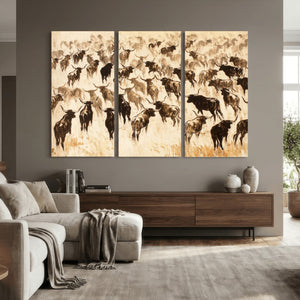 Texas Longhorn Sepia Canvas Wall Art, Western Cattle