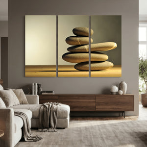 Zen Stone Wall Art Canvas Print, Balanced Rock Stack Framed