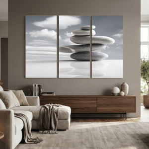 Zen Stone Wall Art Canvas Print, Balanced Rock Stack Framed