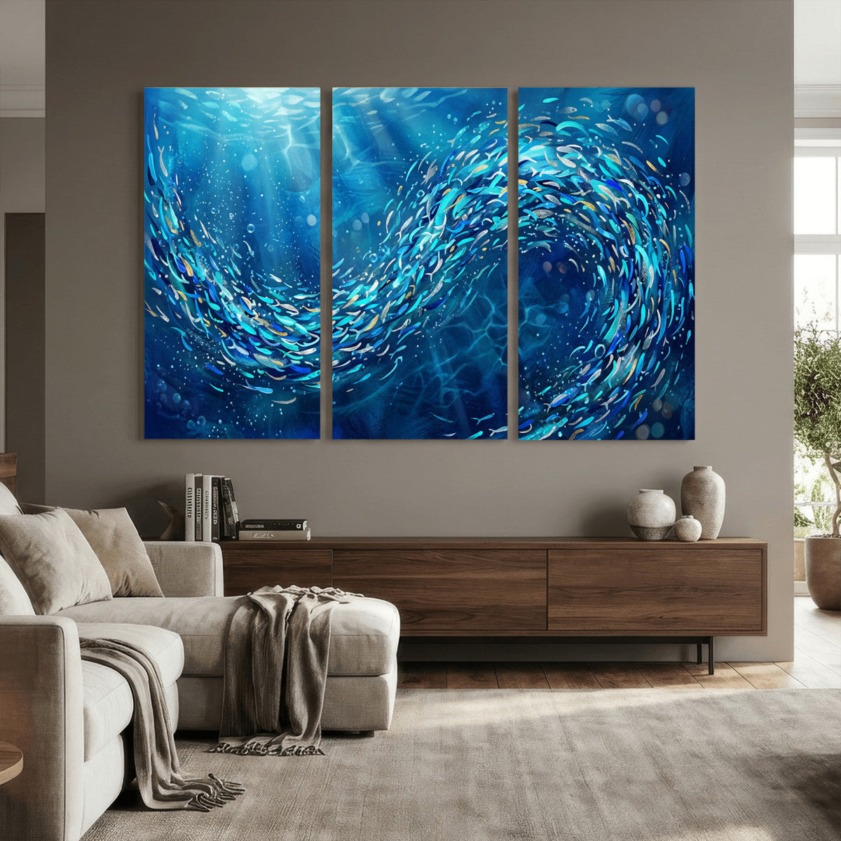 School of Fish Canvas Print | Blue Ocean Underwater Wall Art