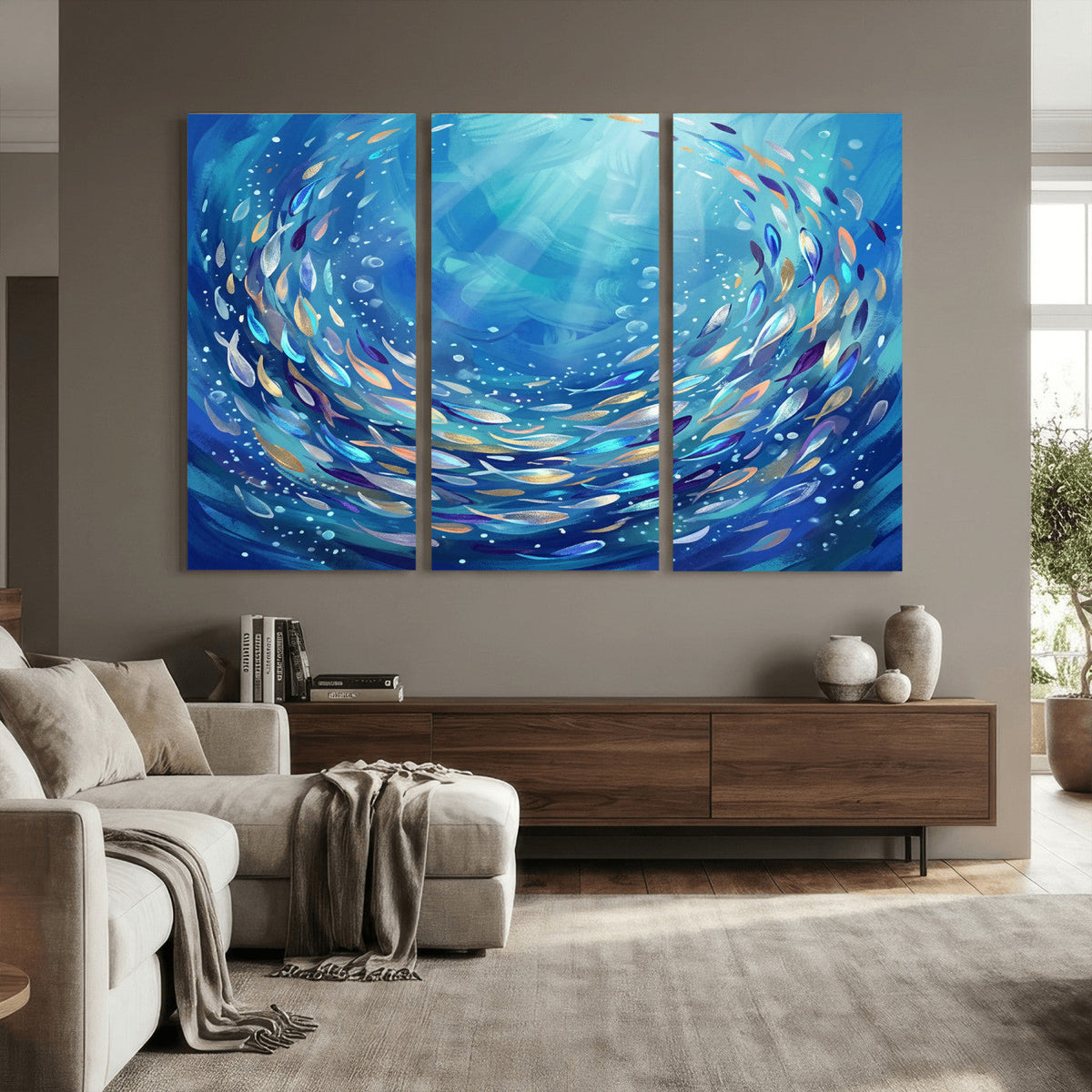 School of Fish Canvas Print | Blue Ocean Underwater Wall Art