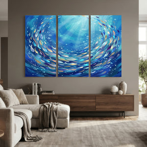 School of Fish Canvas Print | Blue Ocean Underwater Wall Art