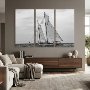 Vintage Sailboat Wall Art Canvas Print, Black and White