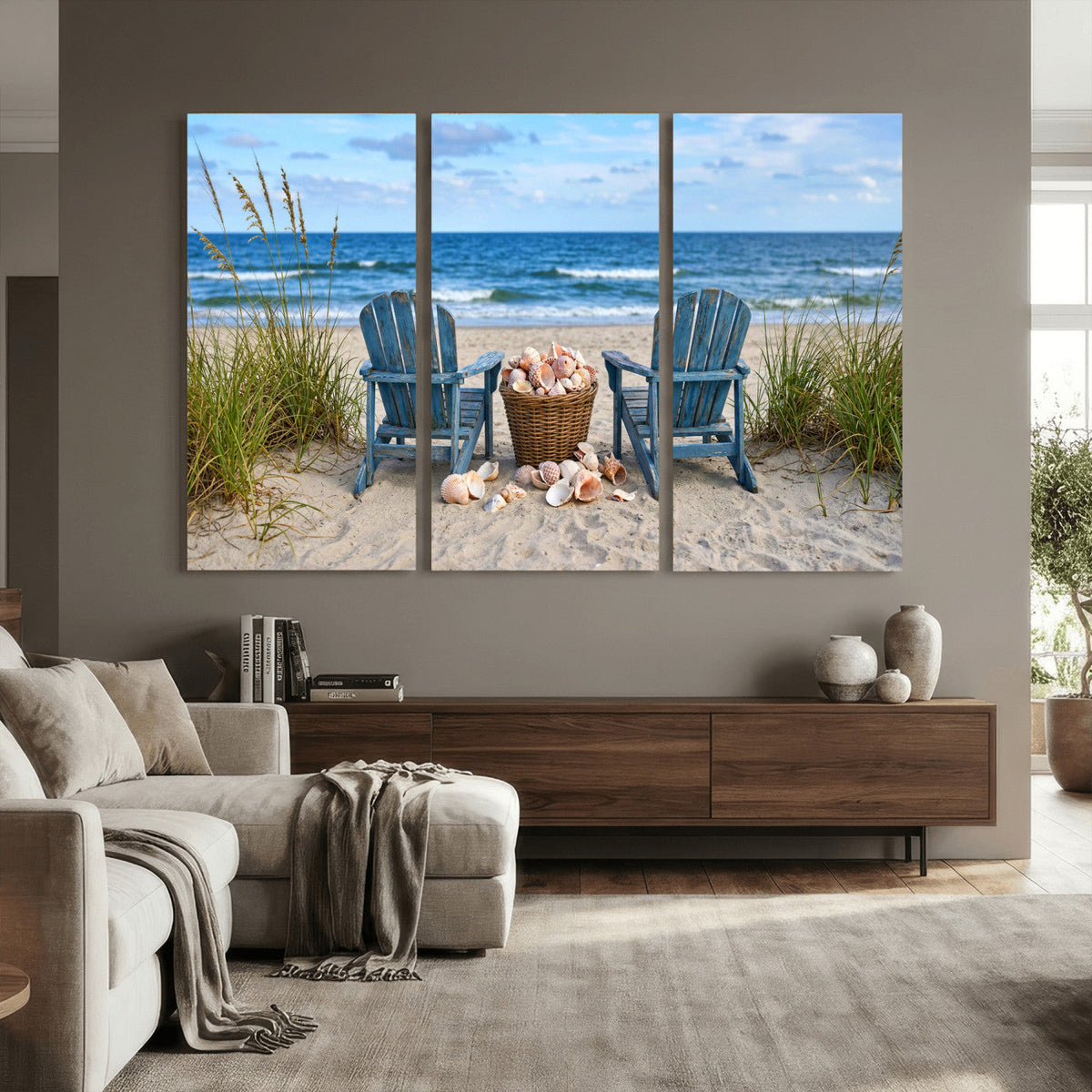 Large Beach Canvas Wall Art Coastal Adirondack Chairs Ocean