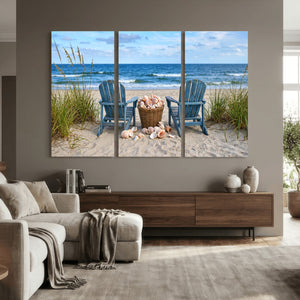 Large Beach Canvas Wall Art Coastal Adirondack Chairs Ocean