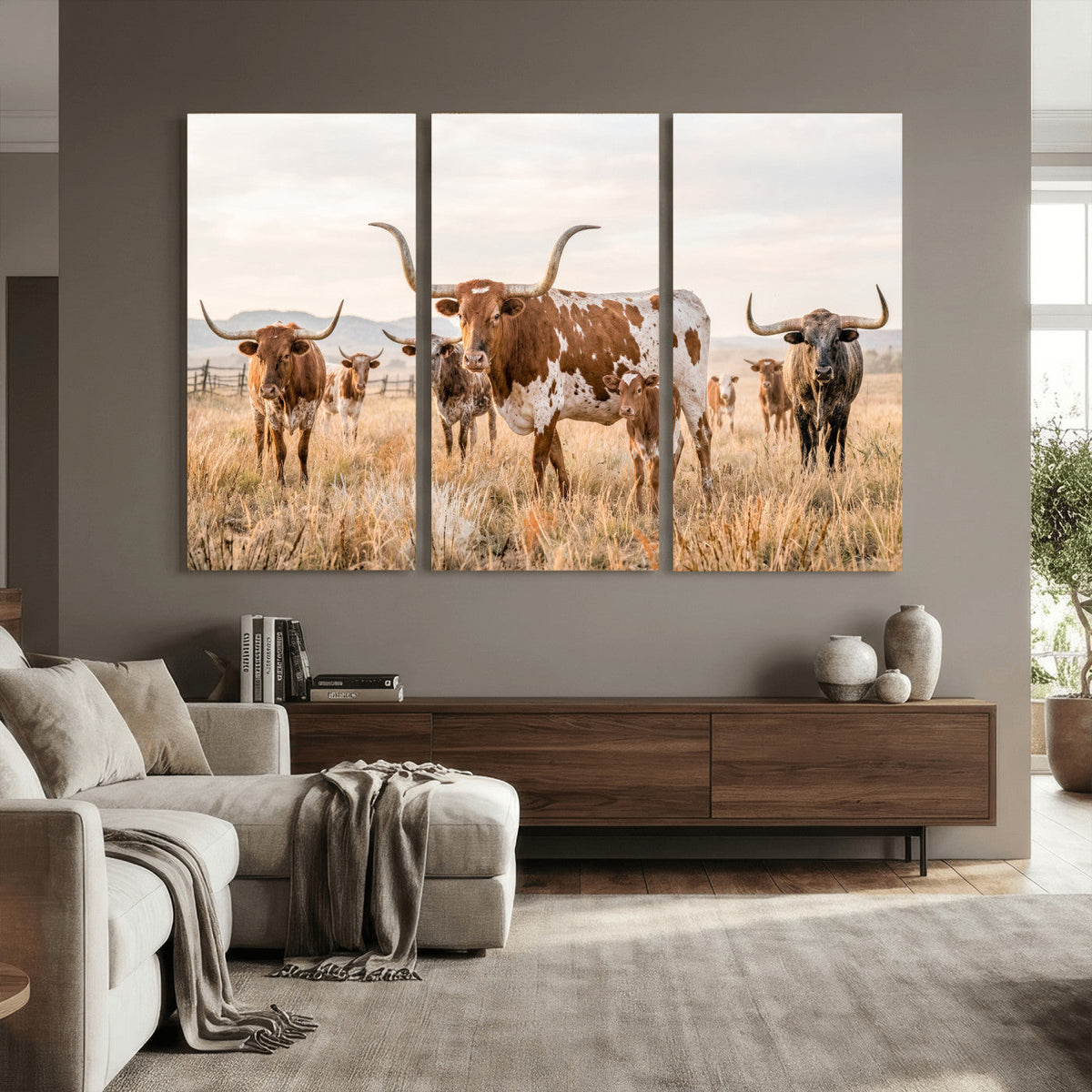 Texas Longhorn Canvas Wall Art, Rustic Farm Animal Photography Print, Farmhouse Country Decor, Western Ranch Art