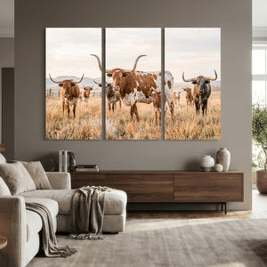 Texas Longhorn Canvas Wall Art, Rustic Farm Animal Photography Print, Farmhouse Country Decor, Western Ranch Art