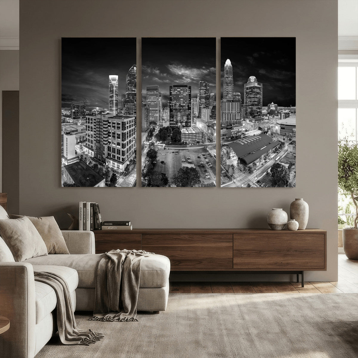Charlotte Skyline Canvas Wall Art Print – North Carolina Cityscape Photography Print