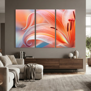 Peach Lily Canvas Wall Art, Coral Pink Flower Macro Photo Print, Botanical Bedroom Decor, Soft Floral Photography, Living Room Wall Art