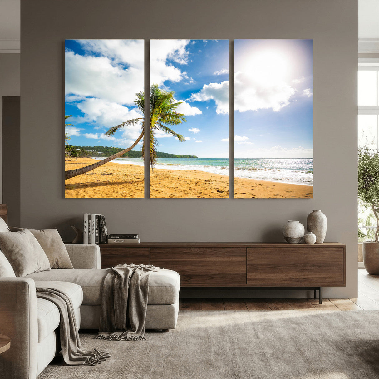 Tropical Beach Canvas Wall Art, Palm Tree Ocean Photo Print, Coastal Living Room Decor, Turquoise Sea Beach House Art, Summer Wall Art