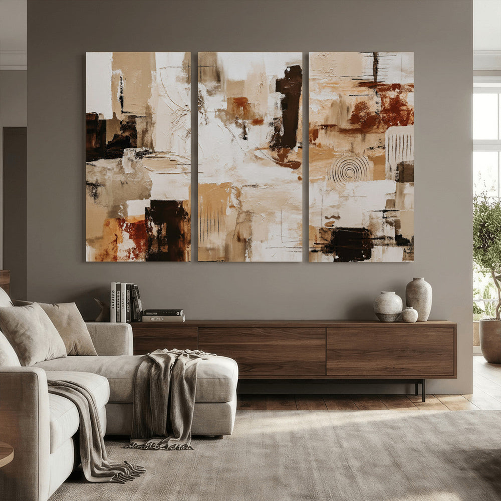 Blue Teal Abstract Canvas Wall Art, Modern Textured Painting Print, Navy Orange White Contemporary Art, Neutral Living Room Decor, Office Art