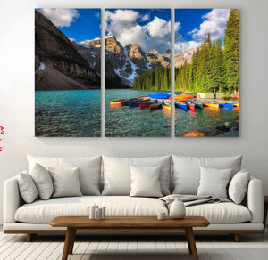 Moraine Lake 3-Panel Wall Art, Majestic Mountain and Lake
