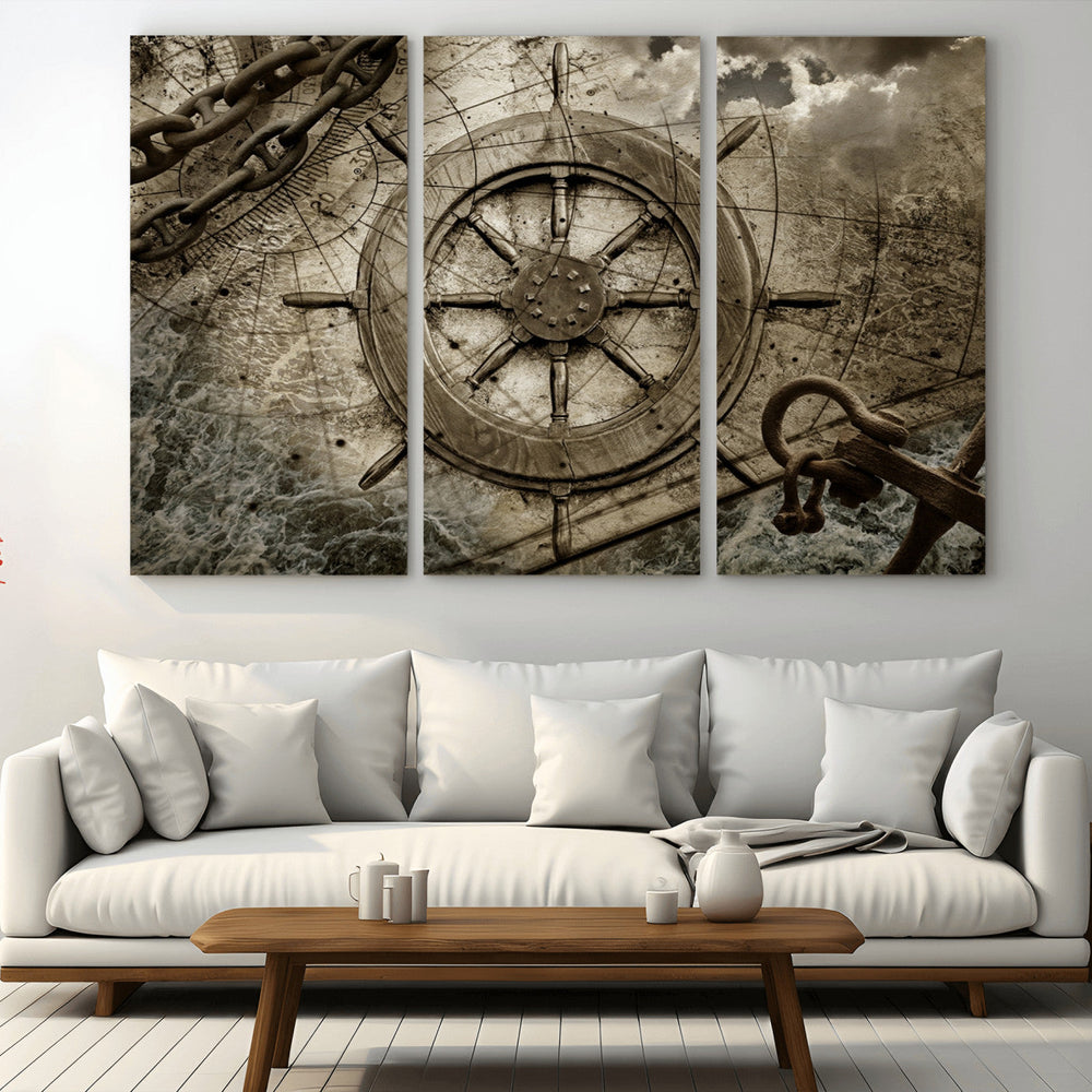 Wooden Ship Wheel Canvas Print, Multi Panel Canvas Wall Art