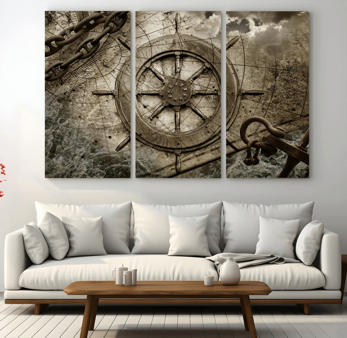 Wooden Ship Wheel Canvas Print, Multi Panel Canvas Wall Art