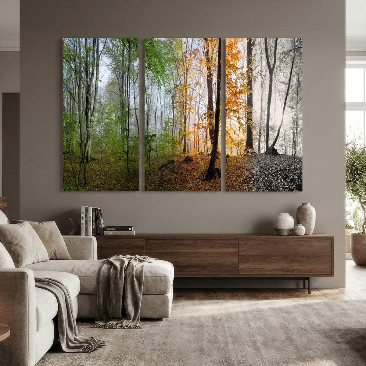 Four Seasons Wall Art Forest Canvas Print – Triptych