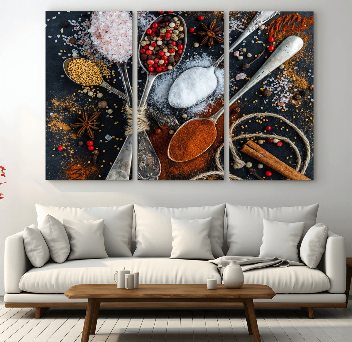 Spices and Seasonings Canvas Wall Art – Colorful Triptych
