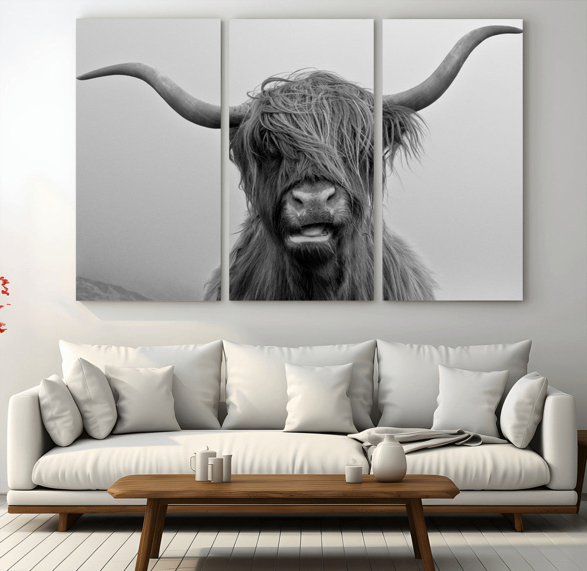 Texas Cow Wall Art Canvas, Texas Longhorn Cattle Canvas