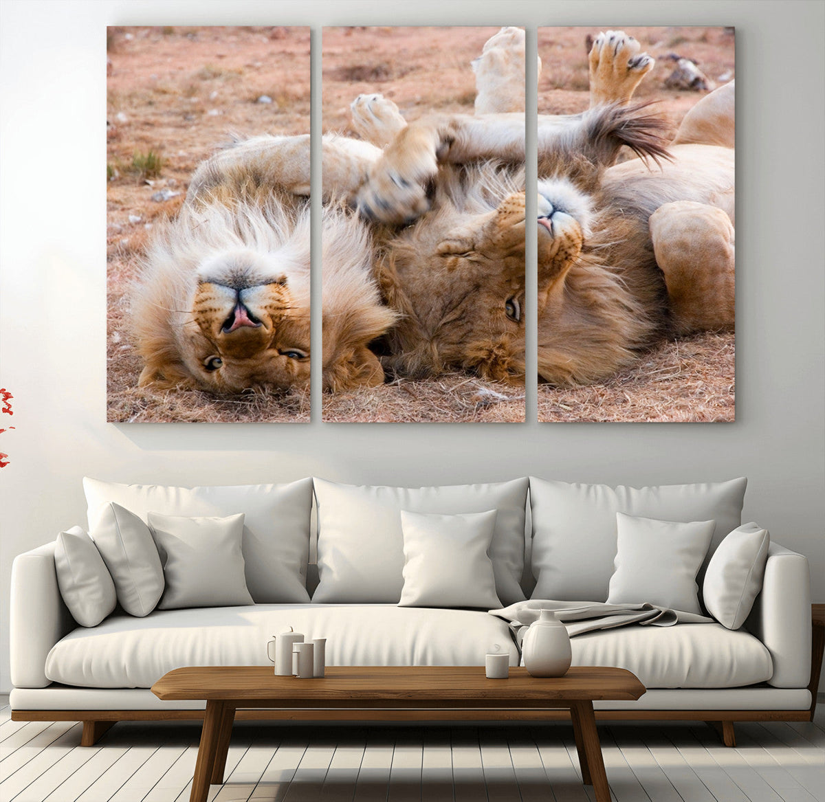 Lion Pair Wall Art Canvas Print – Framed Wildlife Scene with