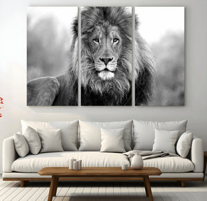 Black and White Lion Canvas Wall Art – Animal Print Artwork