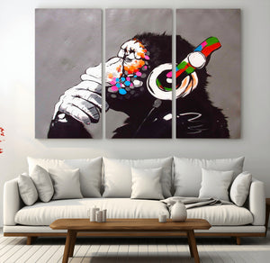 Dj Monkey Listening to Music Wall Art Print | Banksy Monkey