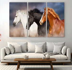 Animal Wall Art Three Horses Farmhouse Art Canvas, Framed