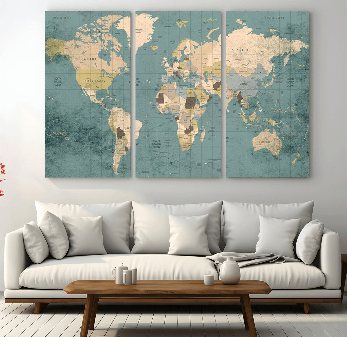 Classic World Map Canvas Print – Framed Vintage Map Wall