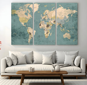 Classic World Map Canvas Print – Framed Vintage Map Wall